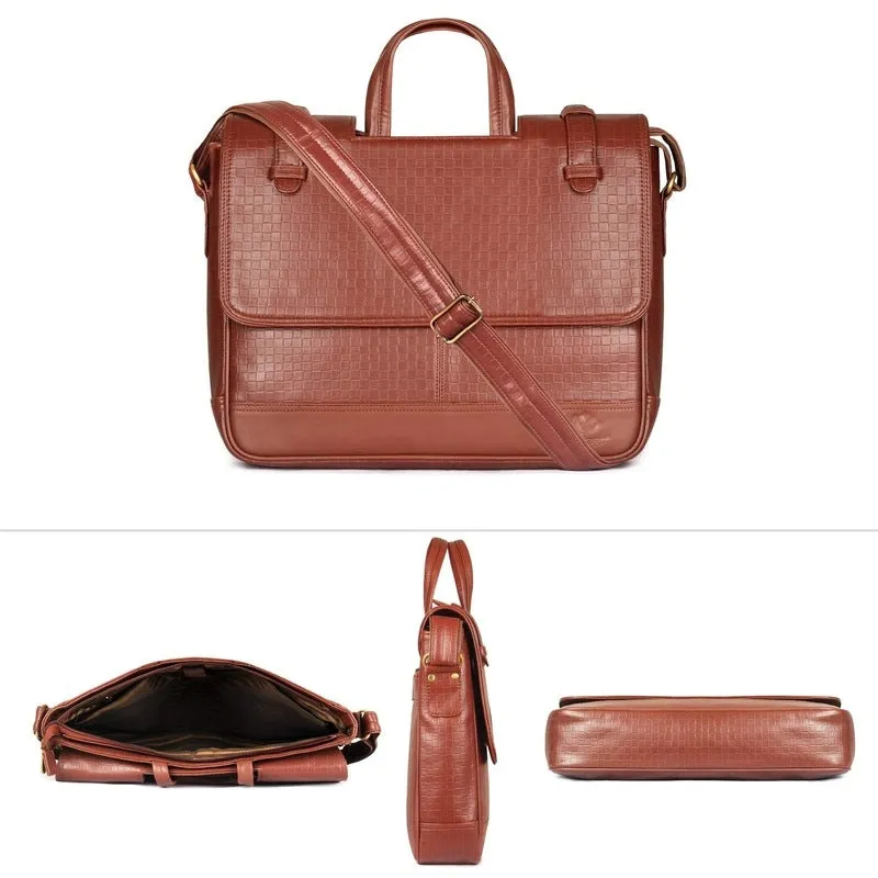14 inch Laptop Messenger Bag - Stylish Faux Leather | Ideal for Office & Travel | Cinnamon