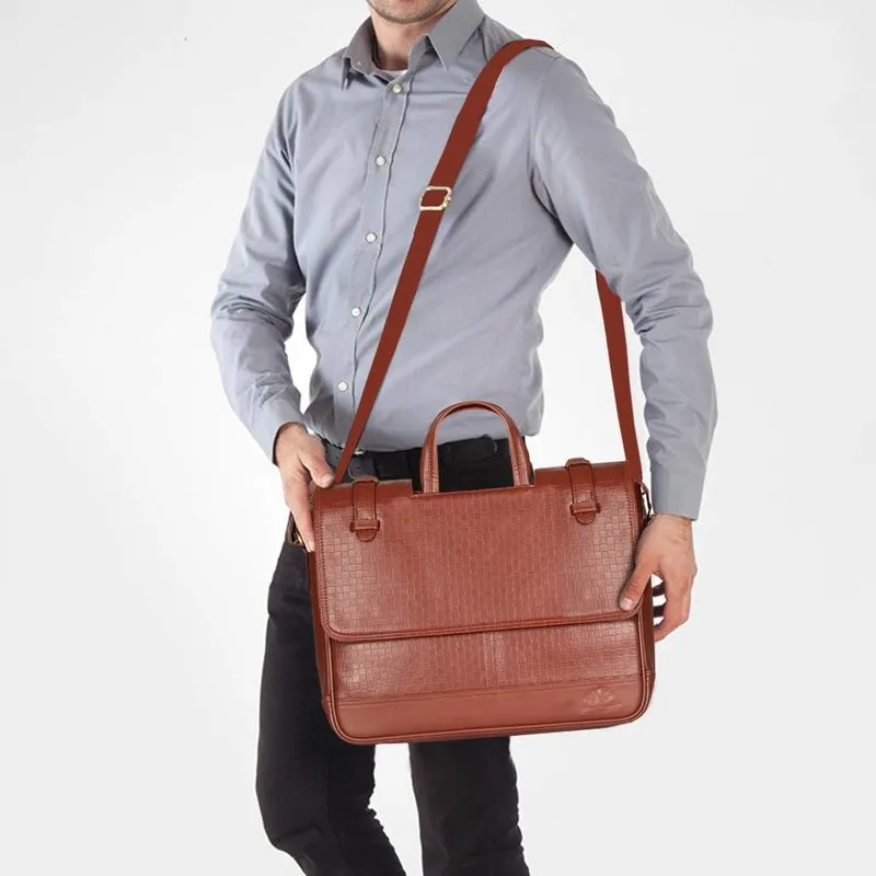 14 inch Laptop Messenger Bag - Stylish Faux Leather | Ideal for Office & Travel | Cinnamon