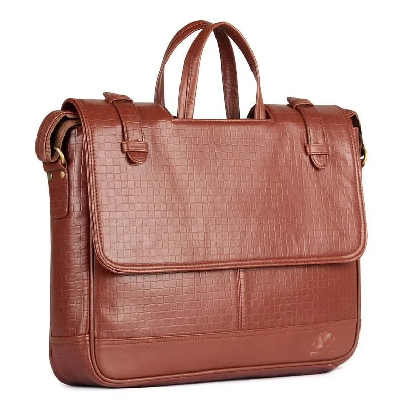 14 inch Laptop Messenger Bag - Stylish Faux Leather | Ideal for Office & Travel | Cinnamon