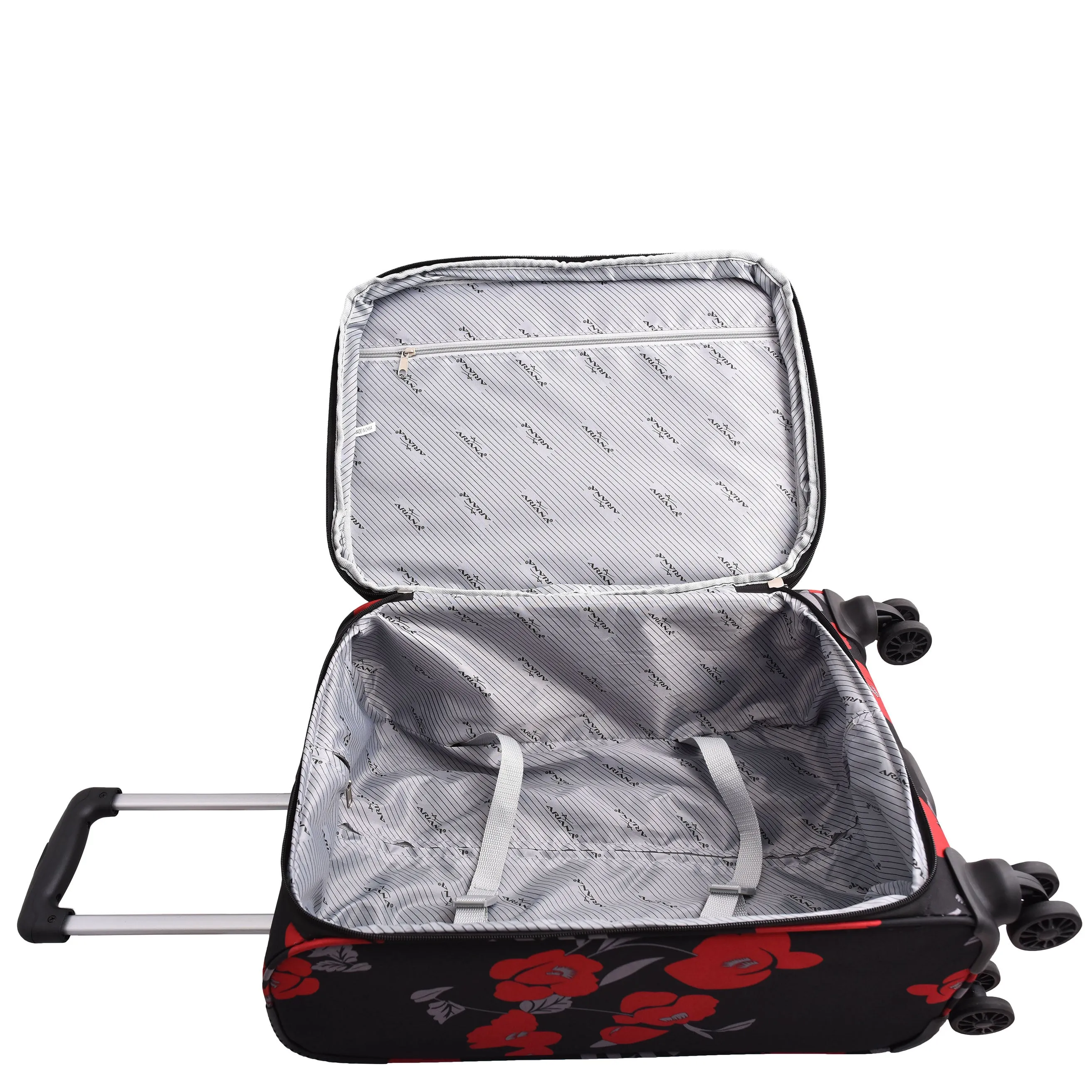 4 Wheel Cabin Size Suitcase Lightweight Soft Expandable Hand Luggage Multi Flower AT56 Black