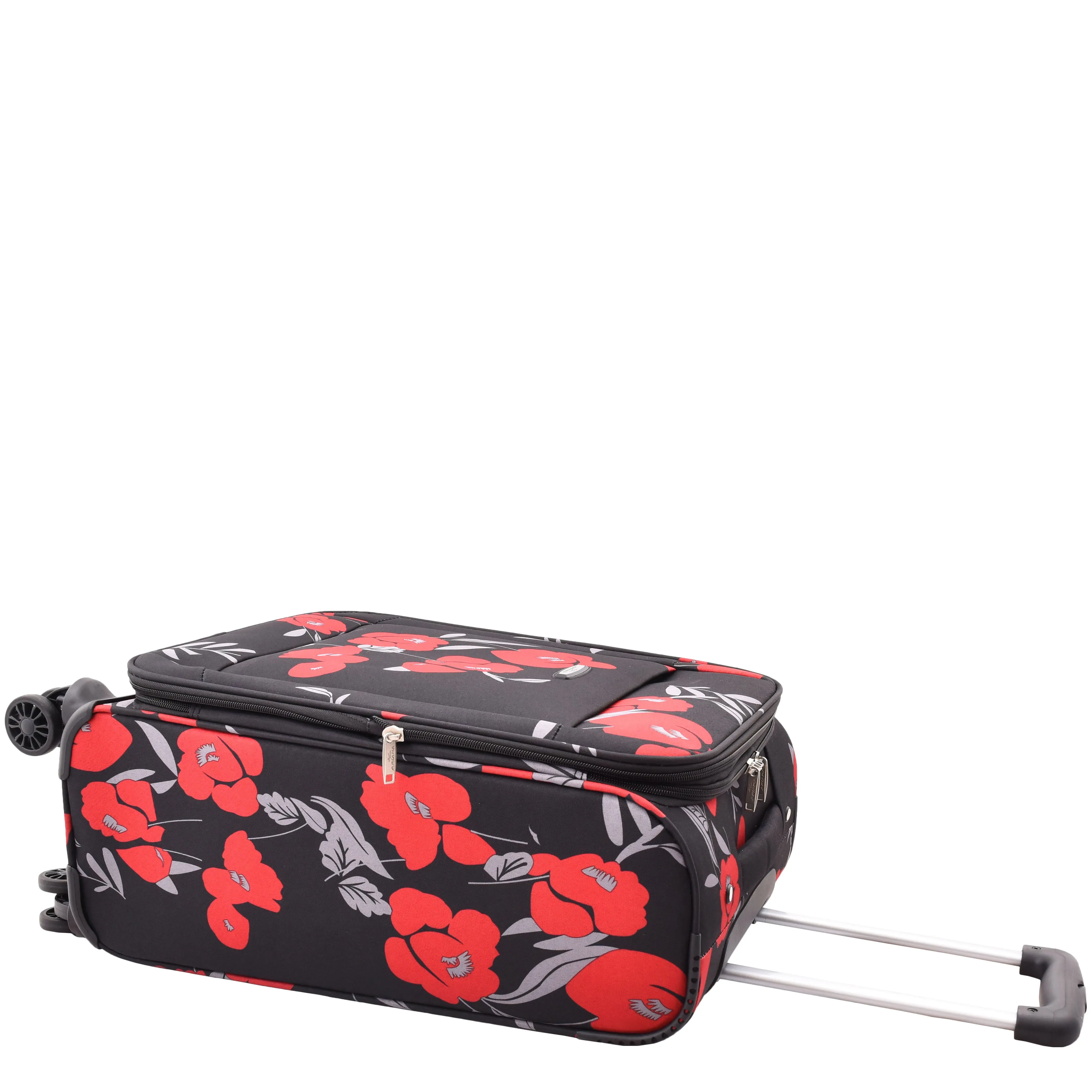 4 Wheel Cabin Size Suitcase Lightweight Soft Expandable Hand Luggage Multi Flower AT56 Black