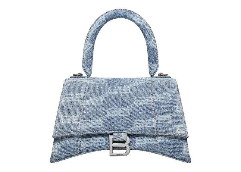 Balenciaga Hourglass Top Handle Small Bb Monogram Denim Bleached Blue