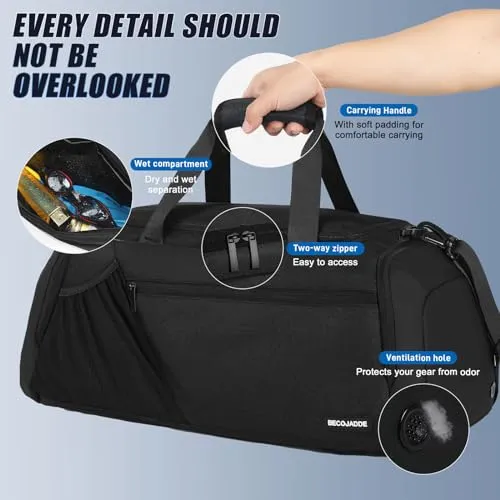BECOJADDE Gym Bag for Men Women, 45L Large Gym Backpack Multiple Pockets Sport Duffle Bags with Shoe & Wet Compartment for Workout Travel Weekend Overnight, Green