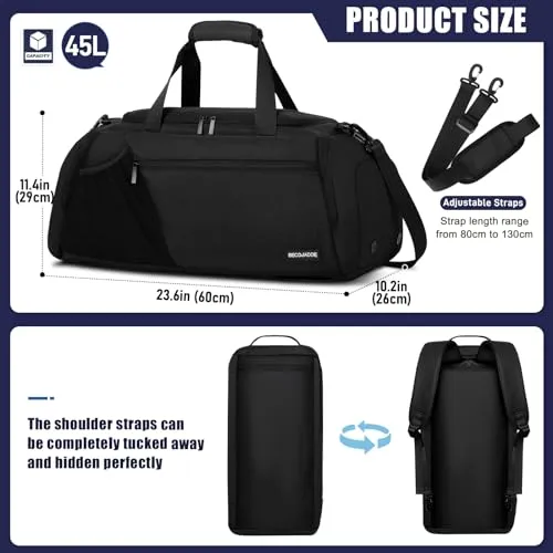 BECOJADDE Gym Bag for Men Women, 45L Large Gym Backpack Multiple Pockets Sport Duffle Bags with Shoe & Wet Compartment for Workout Travel Weekend Overnight, Green