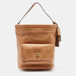 Beige Leather Legacy Tassel Bucket Bag