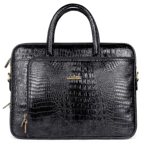 Crocodilan Laptop Briefcase Messenger Bag - Water Resistant Vegan Leather | 2 Compartments | 15.6 Inch | Black
