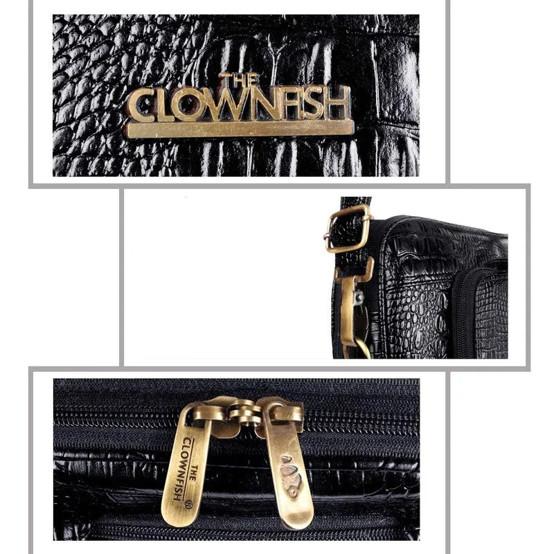 Crocodilan Laptop Briefcase Messenger Bag - Water Resistant Vegan Leather | 2 Compartments | 15.6 Inch | Black