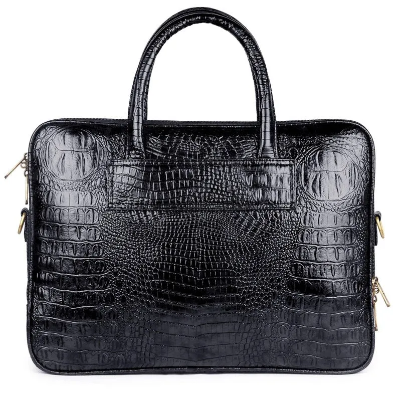 Crocodilan Laptop Briefcase Messenger Bag - Water Resistant Vegan Leather | 2 Compartments | 15.6 Inch | Black