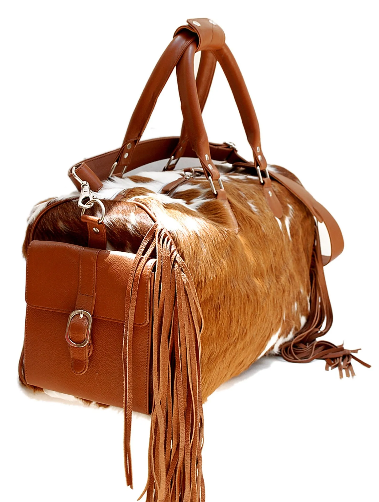 Exotic Brown White Cowhide Duffle Bag