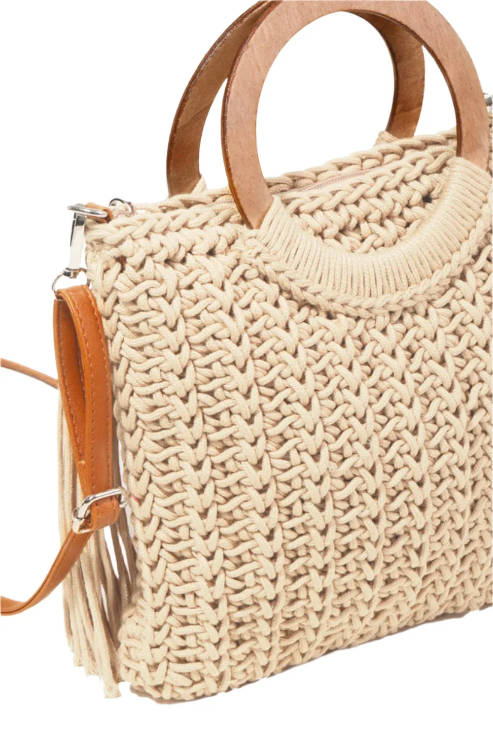 Fame Crochet Knit Convertible Tote Bag with Tassel