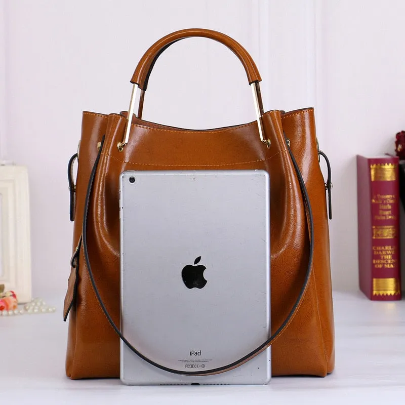 Fashion  Chic Minimalist 100% Genuine Leather Women Handbag  Travel Tote Bag Large Capacity Lady Shoulder &  Crossbody handbags