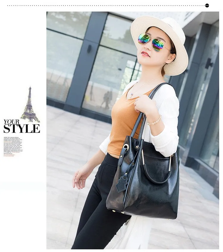 Fashion  Chic Minimalist 100% Genuine Leather Women Handbag  Travel Tote Bag Large Capacity Lady Shoulder &  Crossbody handbags