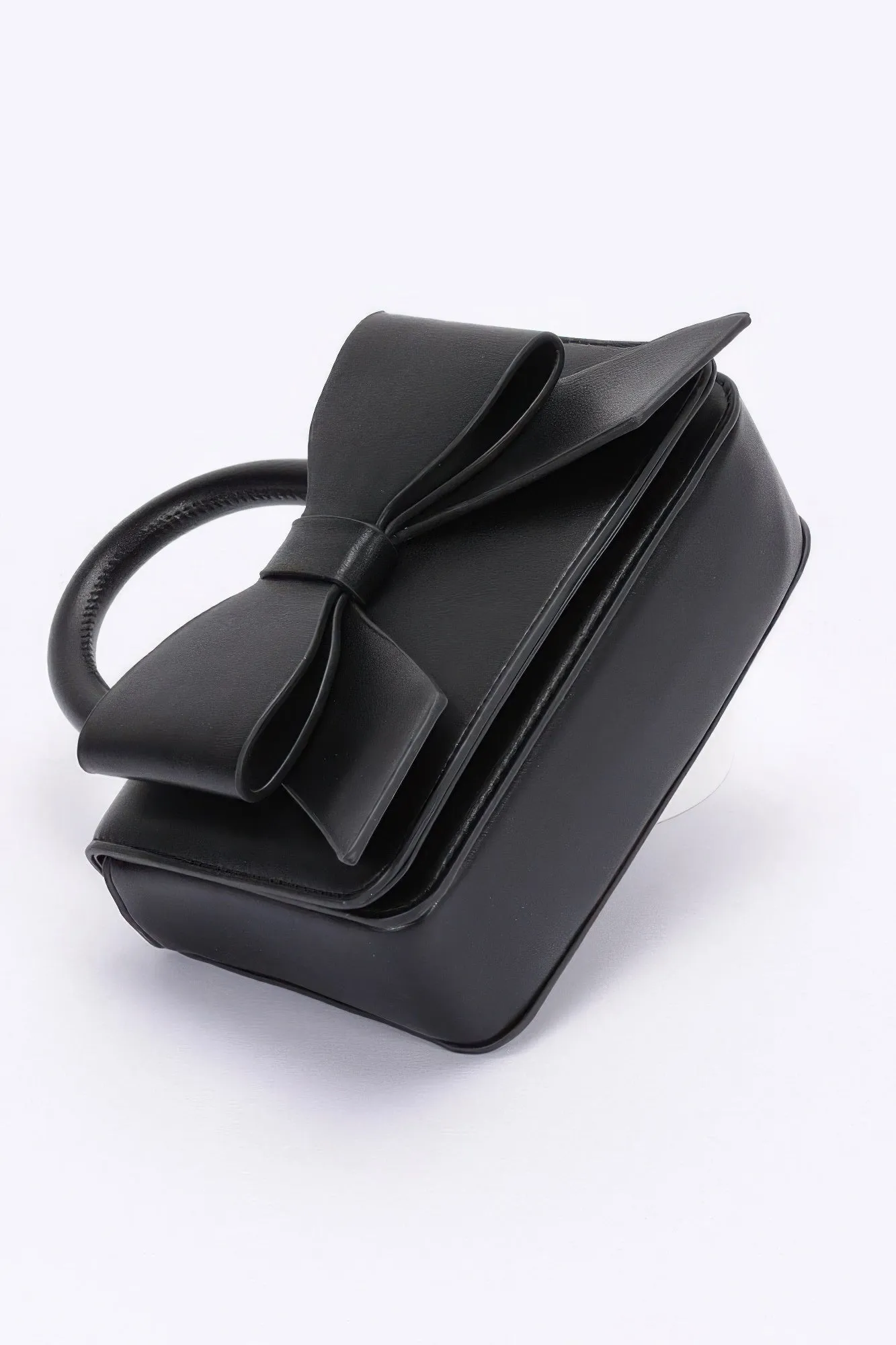 Faux Leather Ribbon Top Handle Bag