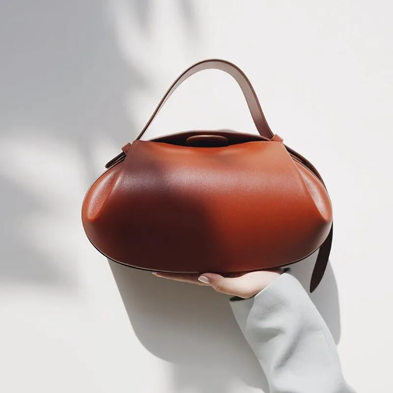 Guinevere | Sculpted Brown Leather Shoulder Bag – Modern Elegance & Artistic Sophistication