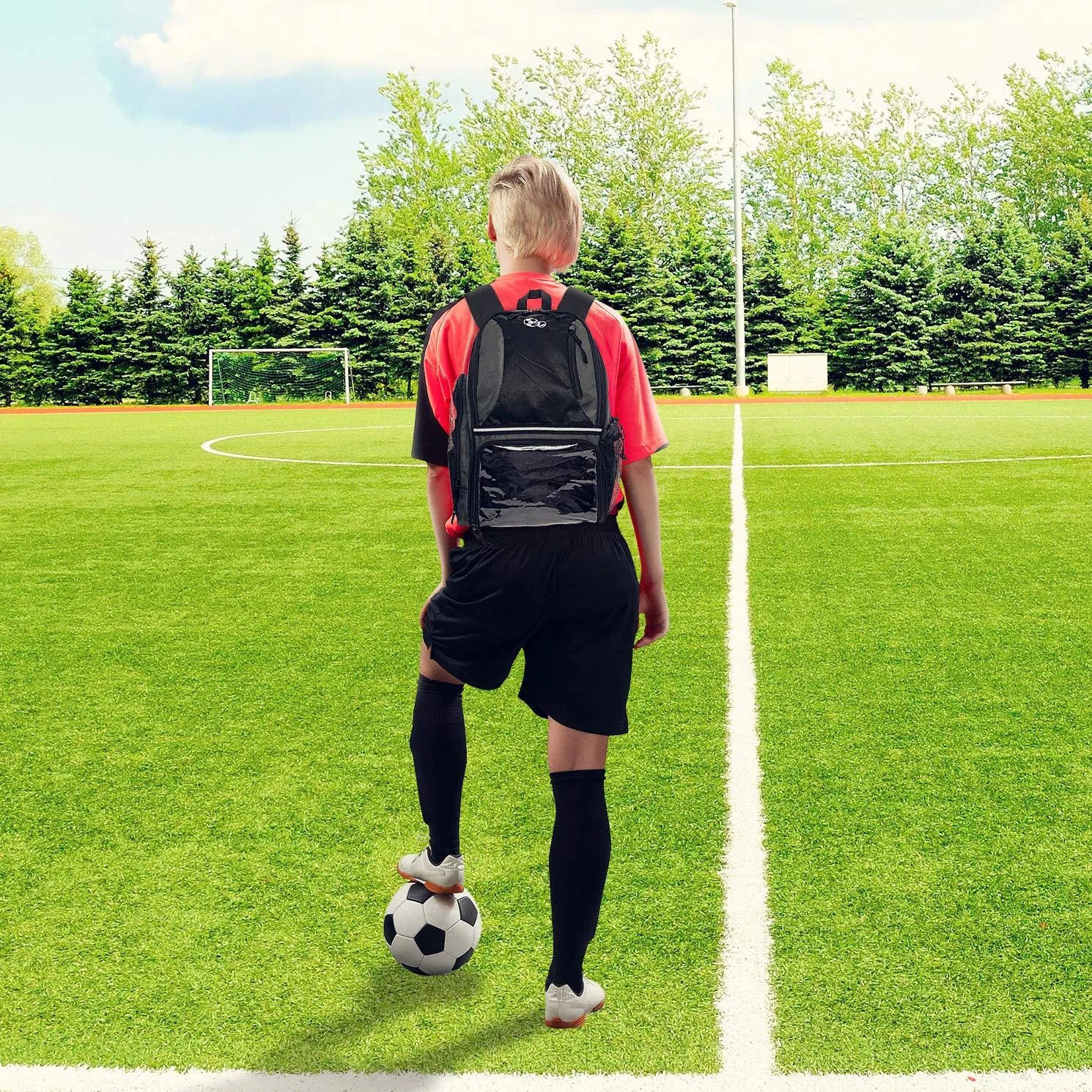 LISH Soccer Backpack - Large School Sports Gym Bag w/ Ball Compartment (Black)