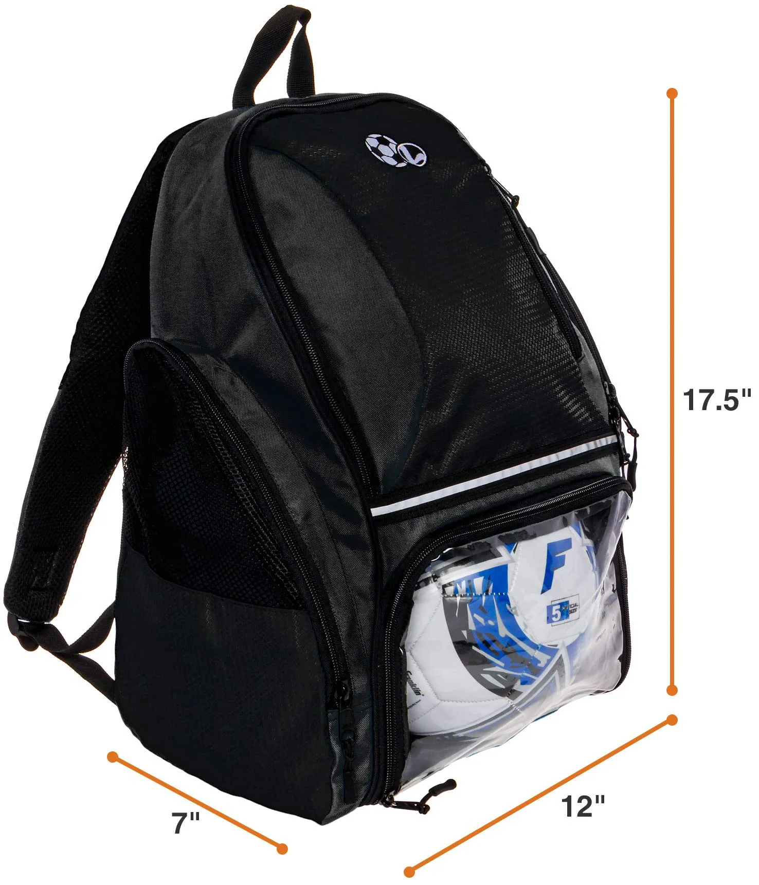 LISH Soccer Backpack - Large School Sports Gym Bag w/ Ball Compartment (Black)