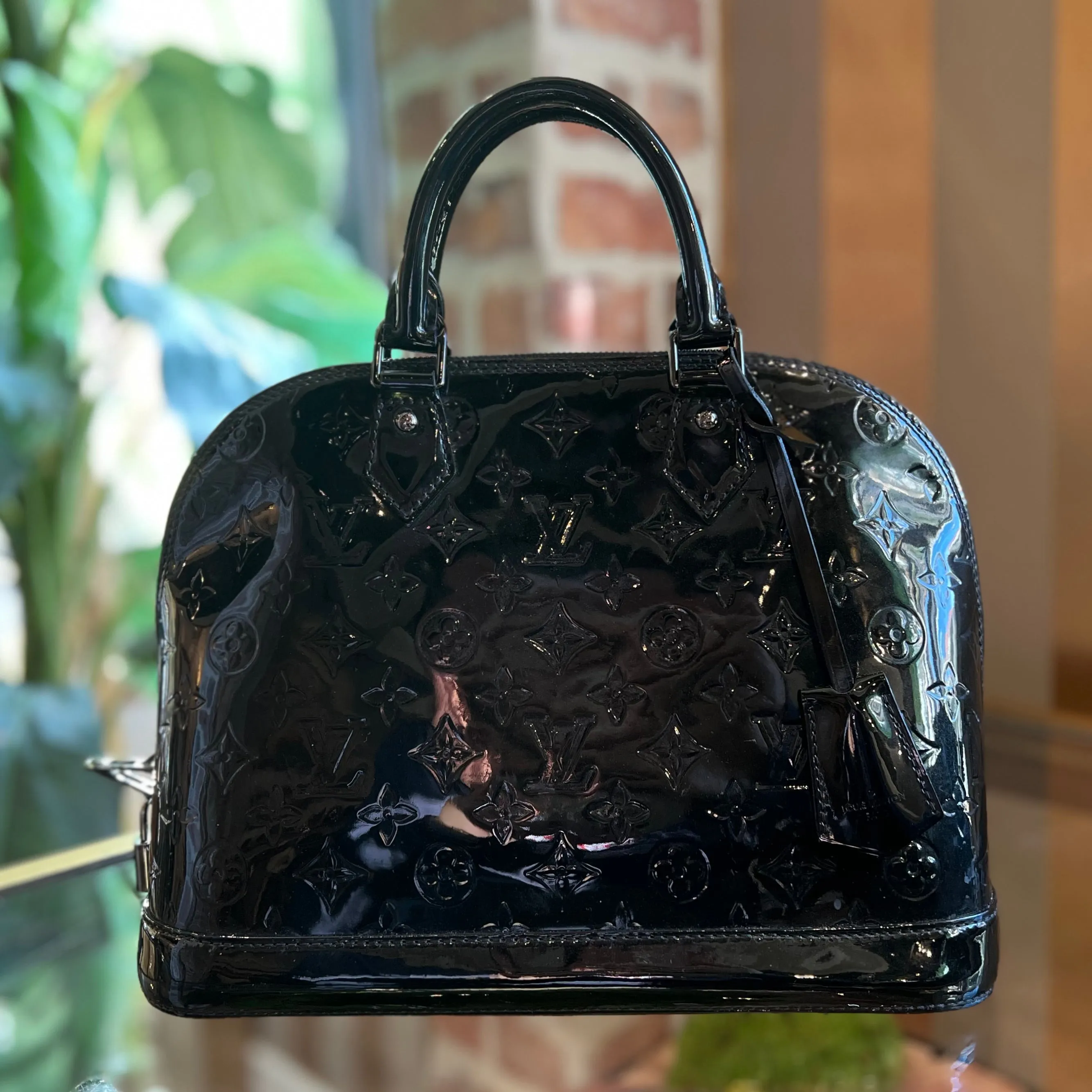 LOUIS VUITTON Alma PM Black Vernis Monogram Top Handle Bag