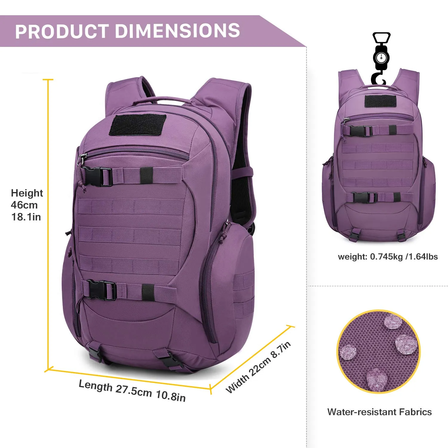 Mardingtop 28L Tactical Backpacks Molle Hiking daypacks for Camping Hiking Military Traveling 28L-Purple