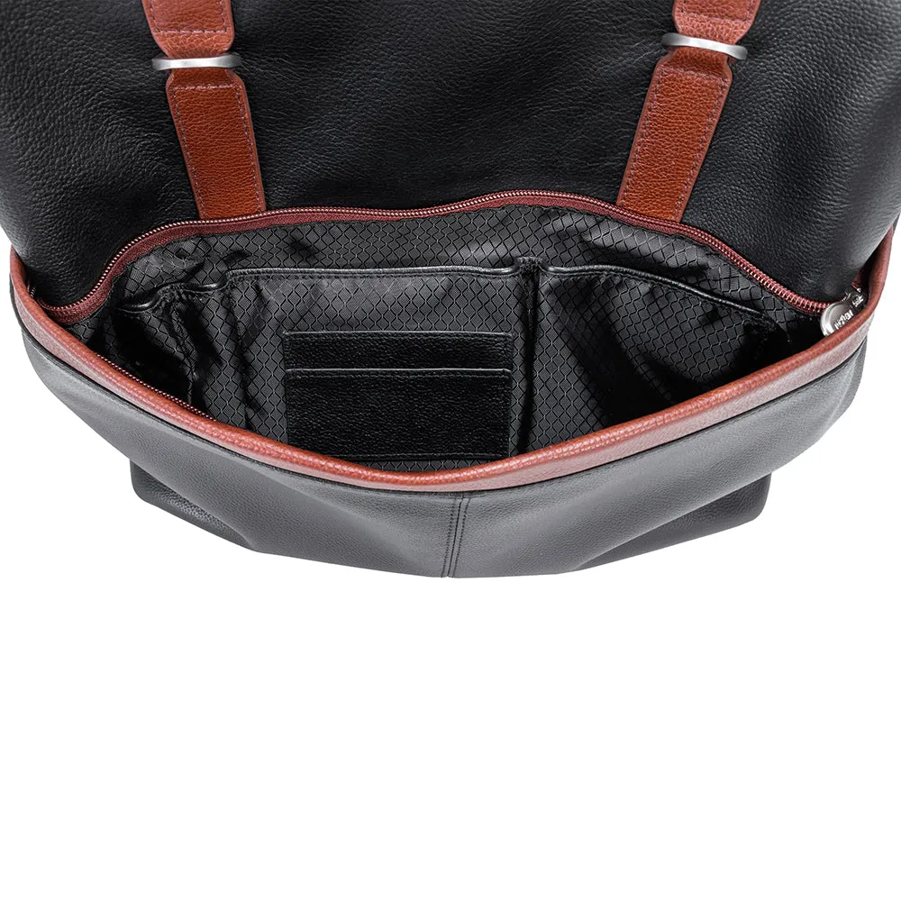 McKlein 17" Leather Two-Tone Flap-Over Laptop & Tablet Backpack