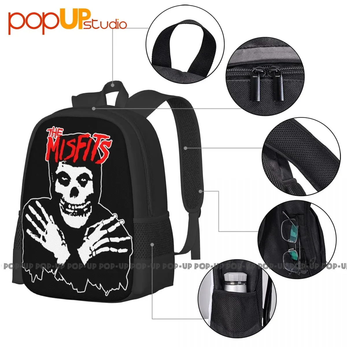 Misfits Classic Skull Backpack – Large Capacity Eco-Friendly Riding & Beach Bag with Adjustable Straps