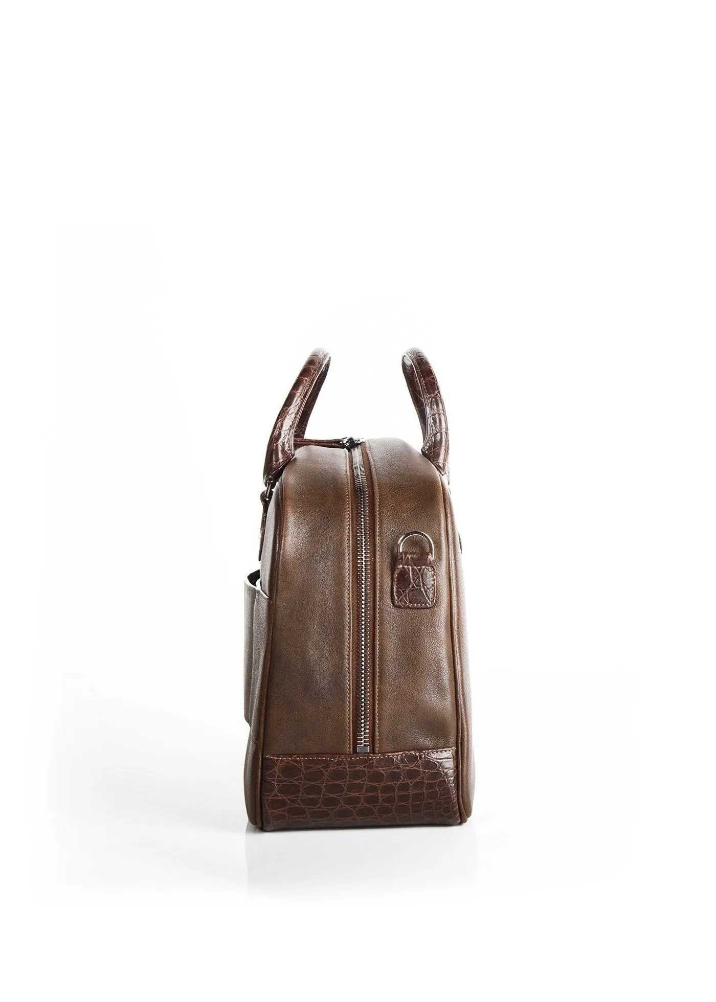 Newport Travel Satchel Bag - Brown Leather & Croc Weekender