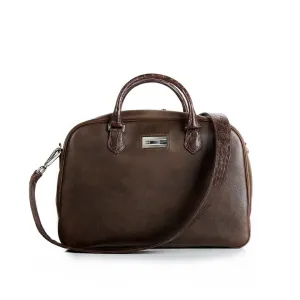 Newport Travel Satchel Bag - Brown Leather & Croc Weekender