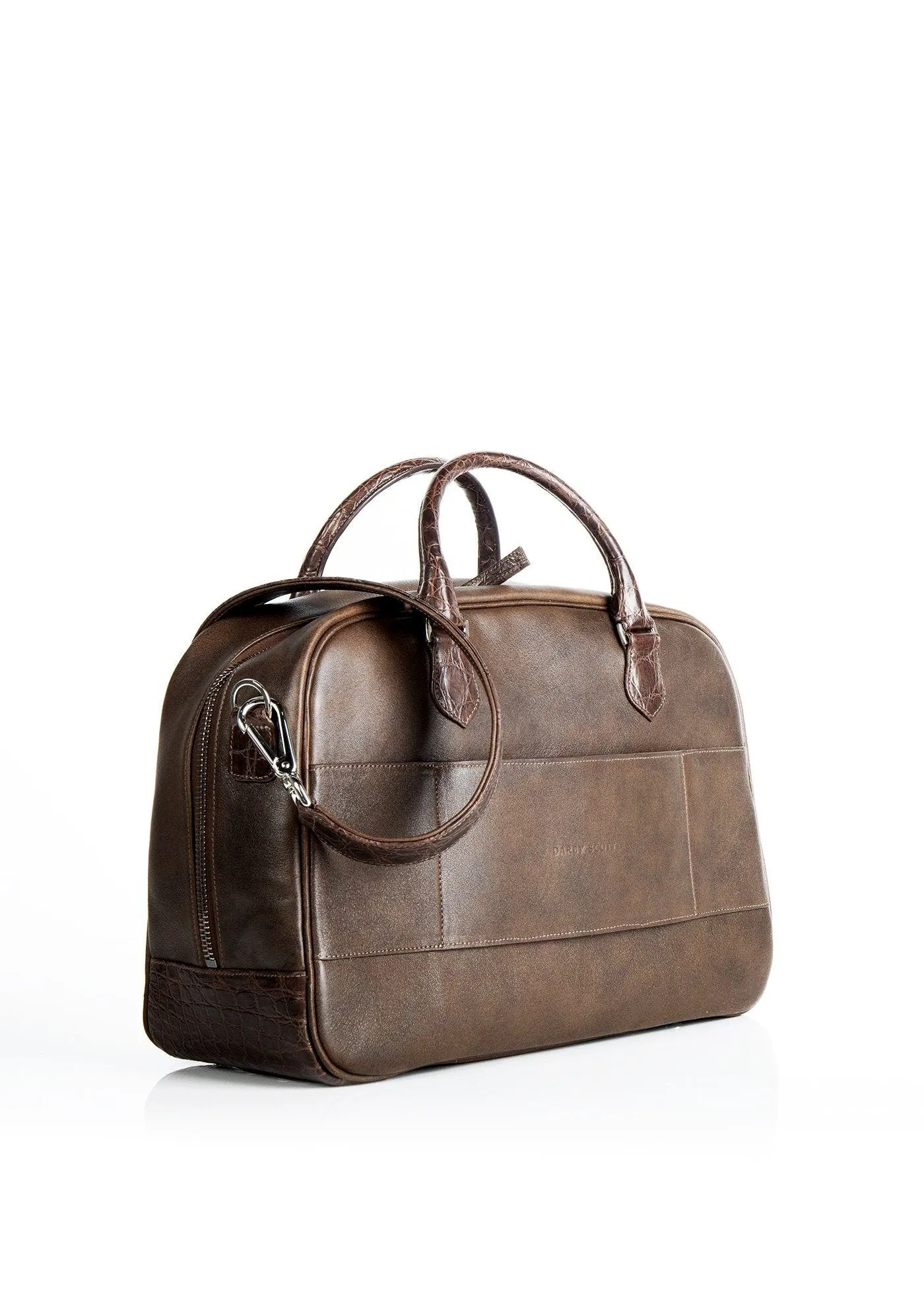 Newport Travel Satchel Bag - Brown Leather & Croc Weekender