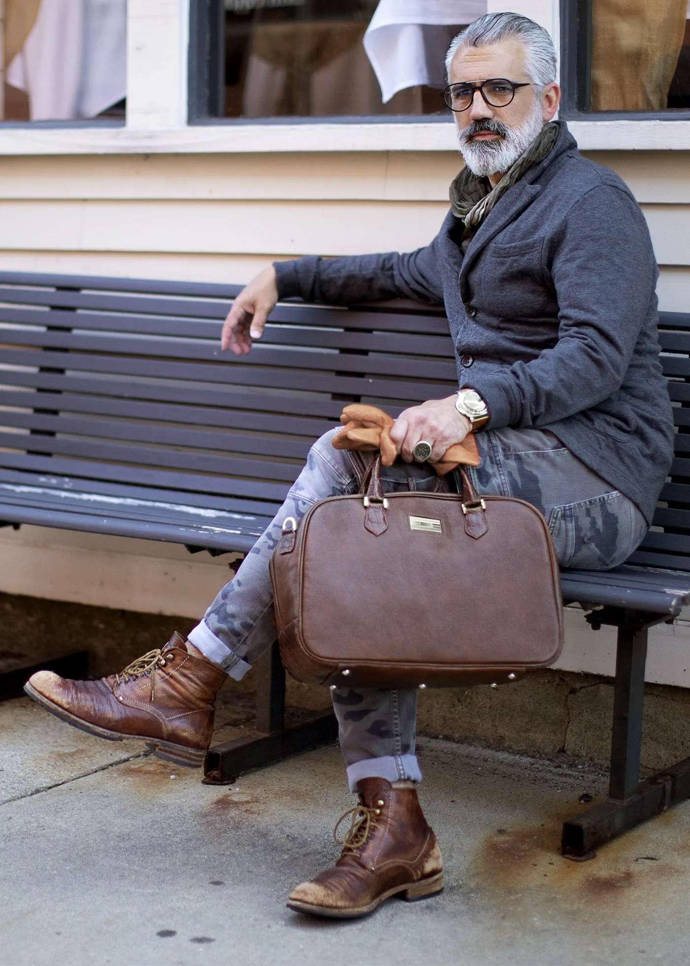 Newport Travel Satchel Bag - Brown Leather & Croc Weekender
