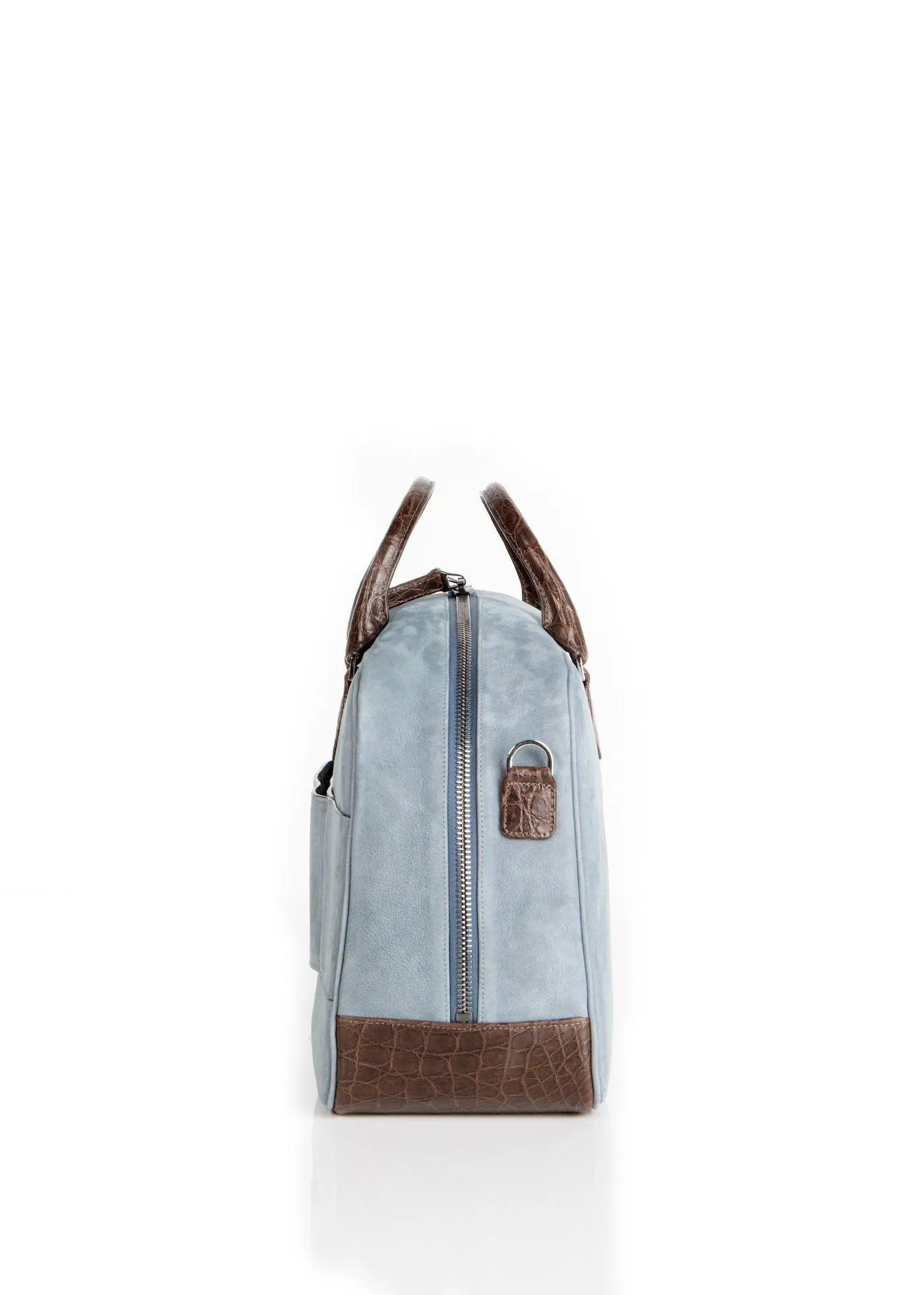 Newport Travel Satchel Bag, Denim Blue Suede & Brown Croc Weekender