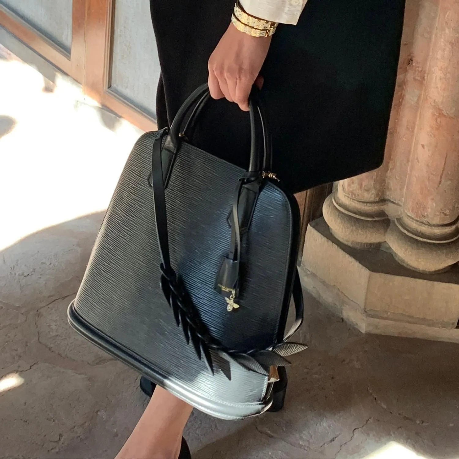 Paris End Bag - Tall.  Epi Leather- Black