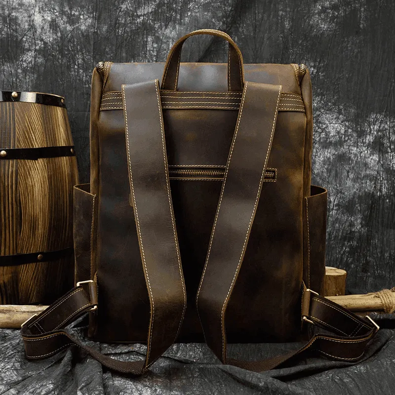 Retro Vintage Leather Backpack Weekender Travel Bag For Men