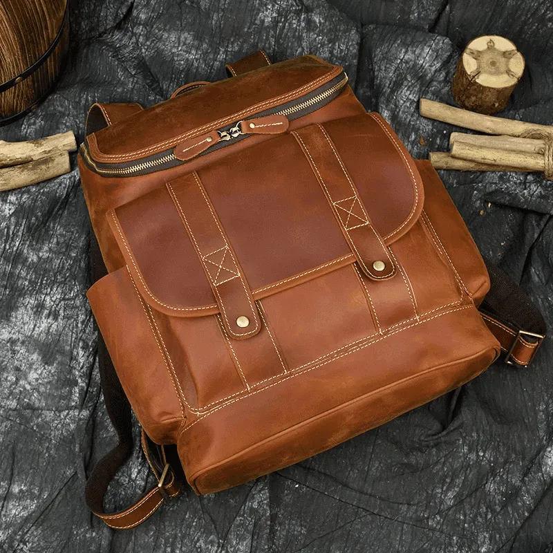 Retro Vintage Leather Backpack Weekender Travel Bag For Men