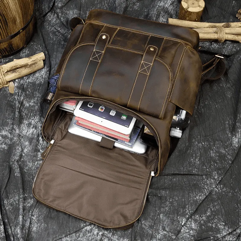 Retro Vintage Leather Backpack Weekender Travel Bag For Men