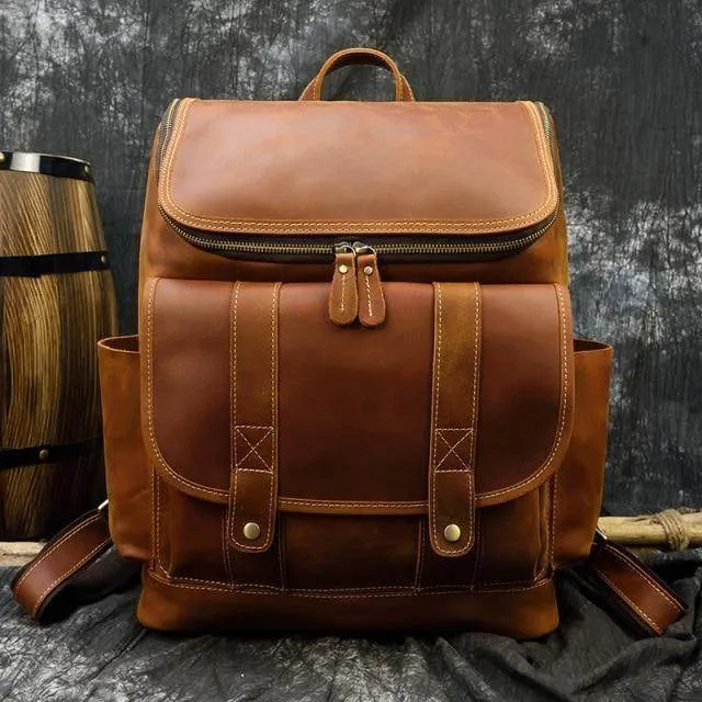 Retro Vintage Leather Backpack Weekender Travel Bag For Men
