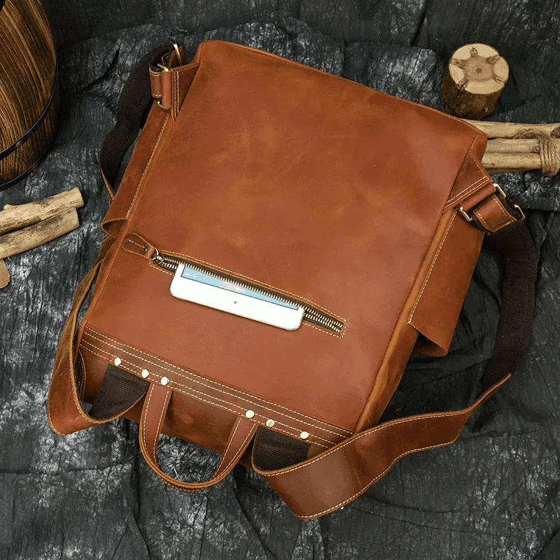 Retro Vintage Leather Backpack Weekender Travel Bag For Men