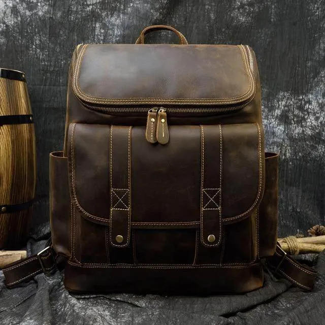 Retro Vintage Leather Backpack Weekender Travel Bag For Men