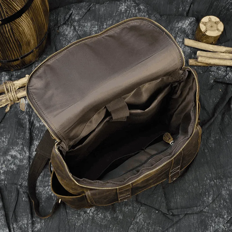 Retro Vintage Leather Backpack Weekender Travel Bag For Men