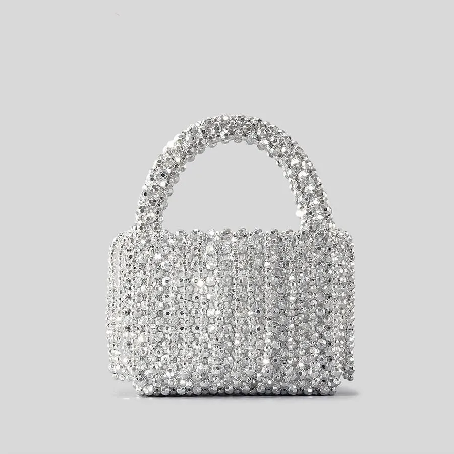 Sparkling Silver Bucket Tassel Handbag Handmade Chic - 2 Sizes