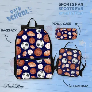 Sports Fan Set - Durable Backpack, Lunch Bag, and Pencil Case for Him