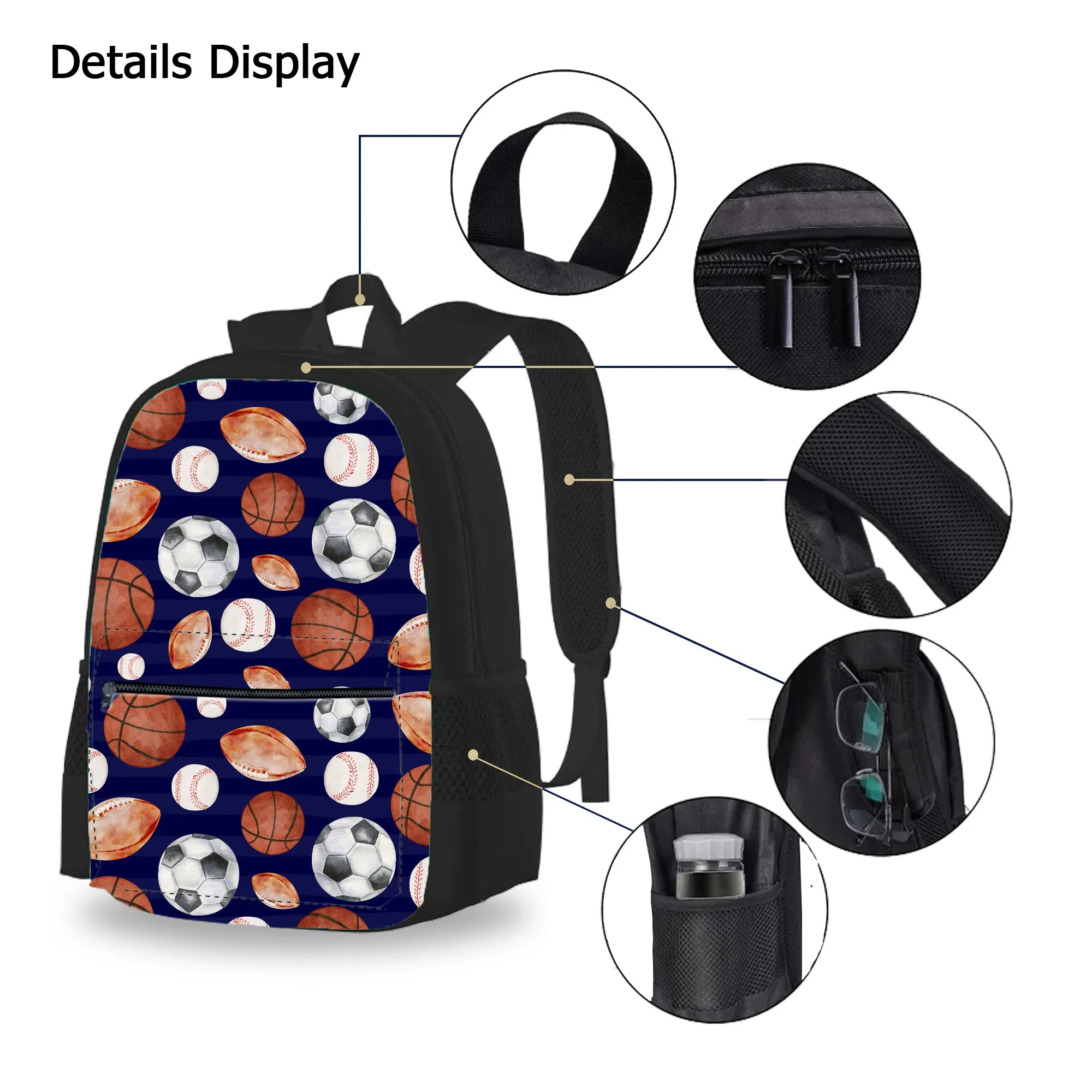 Sports Fan Set - Durable Backpack, Lunch Bag, and Pencil Case for Him