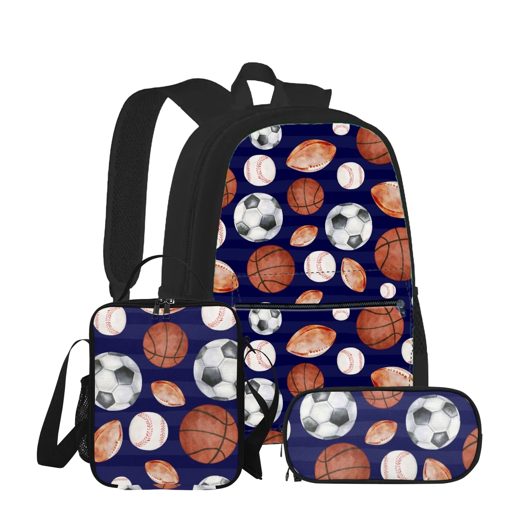 Sports Fan Set - Durable Backpack, Lunch Bag, and Pencil Case for Him