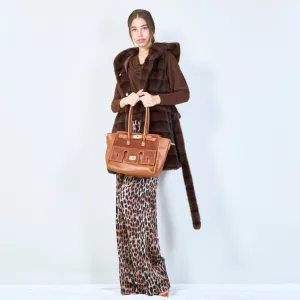 Structured leather tote bags with lock detail wholesale