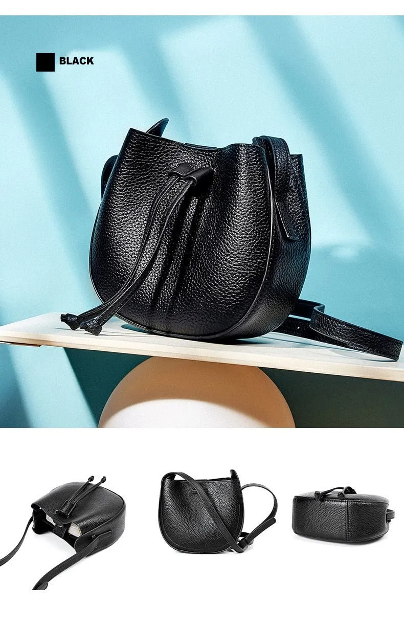 Stylish Soft Leather Half Circle Mini Bucket Tassel Crossbody
