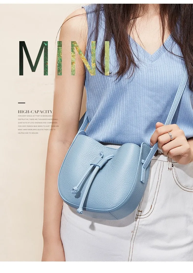 Stylish Soft Leather Half Circle Mini Bucket Tassel Crossbody