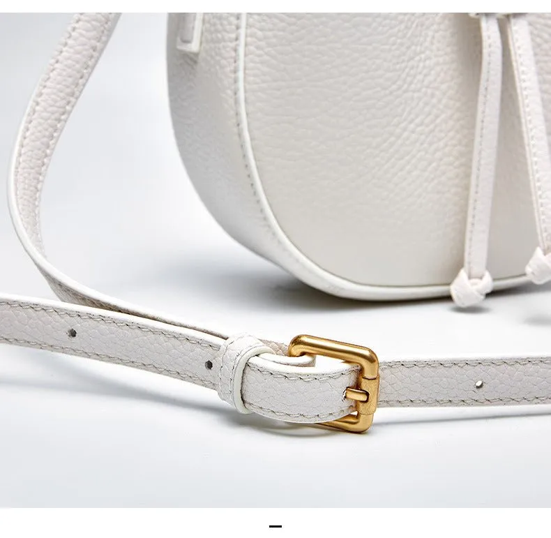 Stylish Soft Leather Half Circle Mini Bucket Tassel Crossbody