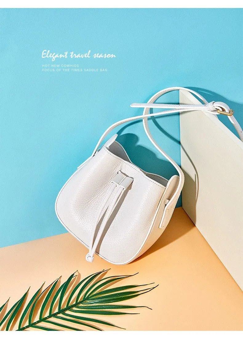 Stylish Soft Leather Half Circle Mini Bucket Tassel Crossbody