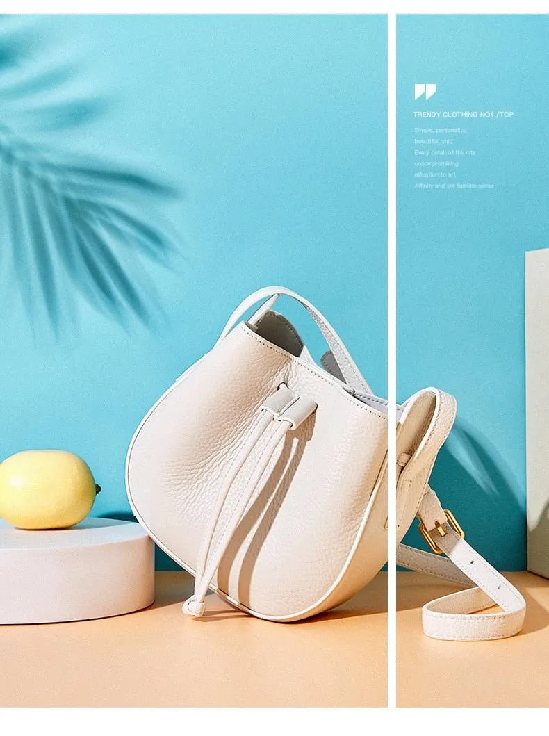 Stylish Soft Leather Half Circle Mini Bucket Tassel Crossbody