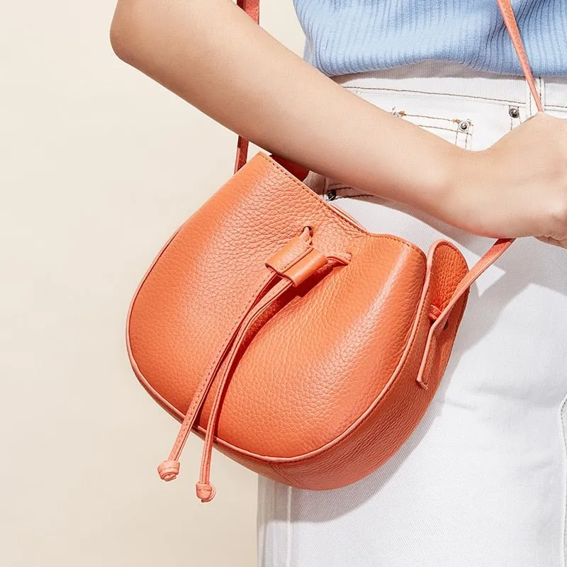 Stylish Soft Leather Half Circle Mini Bucket Tassel Crossbody