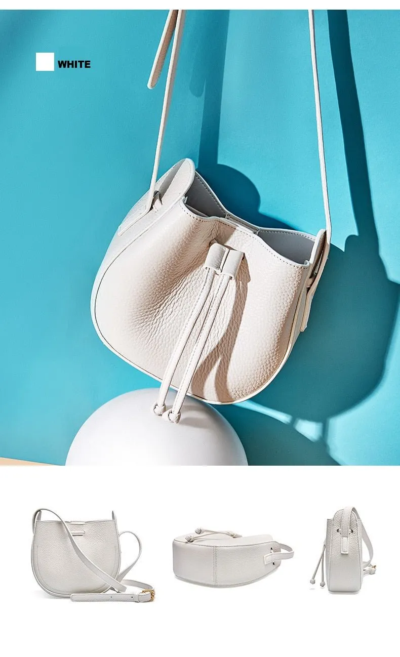 Stylish Soft Leather Half Circle Mini Bucket Tassel Crossbody