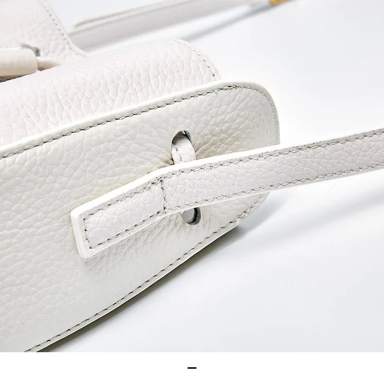 Stylish Soft Leather Half Circle Mini Bucket Tassel Crossbody